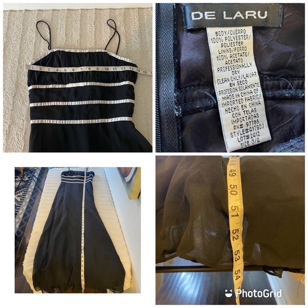 Y2K De Laru Black And White Spaghetti Strap Maxi‎ Dress Satin Trim Women’s 3/4 - Picture 7 of 9